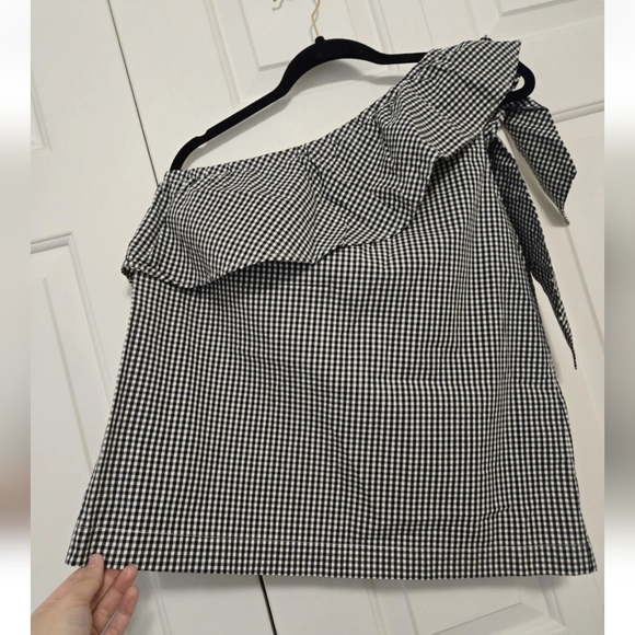 Vineyard Vines Womens Gingham One Shoulder Ruffle Top Size 6 - Picture 2 of 6